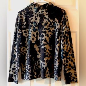 Kim Rogers Brown Taupe Teal Blue Abstract Animal Spot Ruched Collar Sweater XL